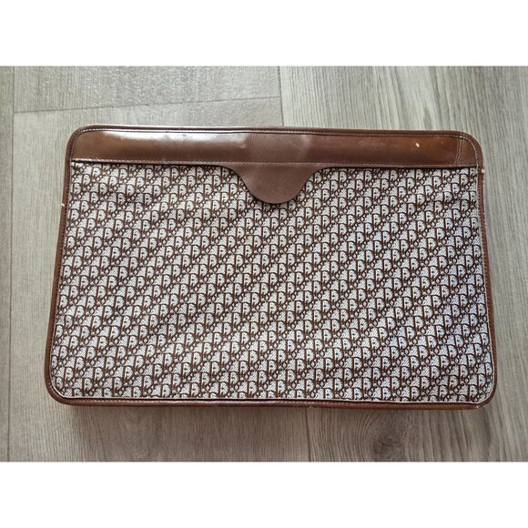 Christian Dior Vintage Trotter Monogram Clutch Bag Brown Canvas & Leather - Picture 2 of 7